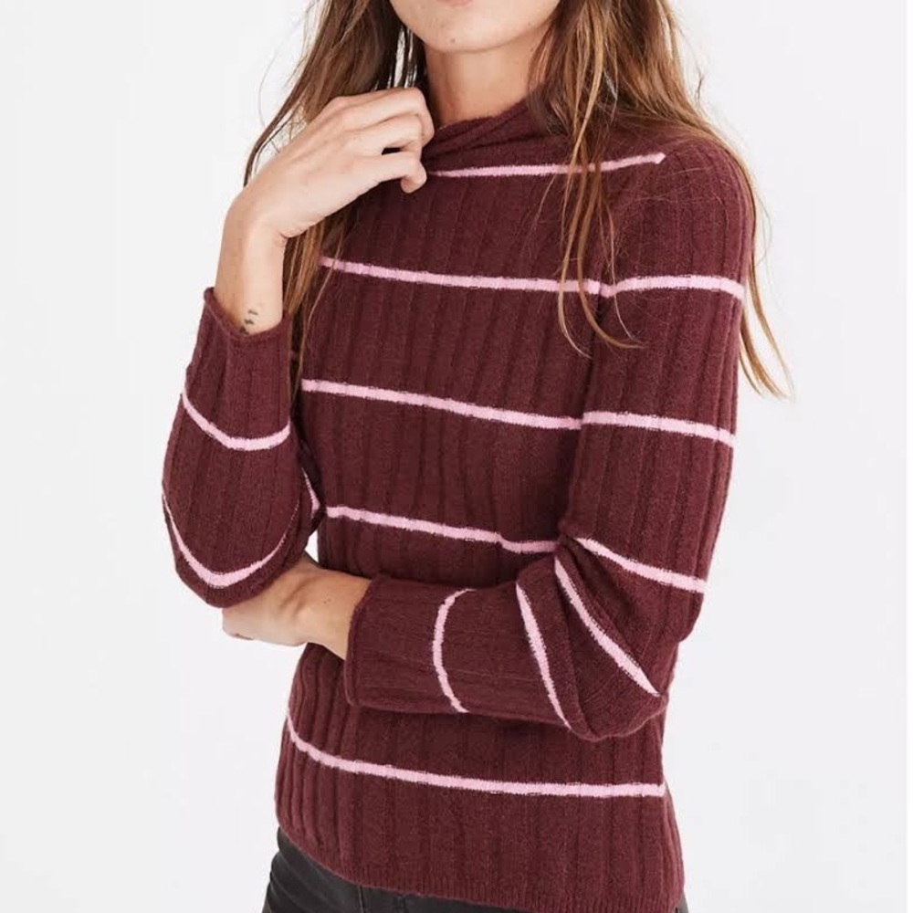 Madewell Maroon & Pink Striped Evercrest Turtleneck Sweater in Coziest Yarn